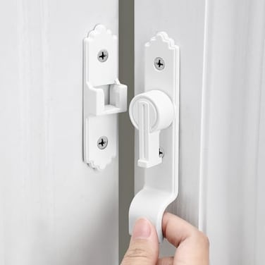 INIRET 90 Degree White Barn Door Lock Flip Gate Latch with Handle Heavy Sliding Door Latches Door Security Sliding Latch Lock for Cabinets Bathroom Garden Window Garage