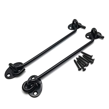 M MIMHOOY 8inch Hook and Eye Latch for Door Black Barn Lock Stainless Steel 2 Pack for Windows Sheds Fences Gates Cabinets