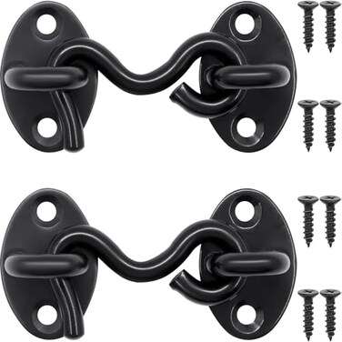 QJZXUEZHEN 2Pcs 2 inch Barn Door Lock Cabin Hook Eye Latch Gate Hook with Mounting Screws Black