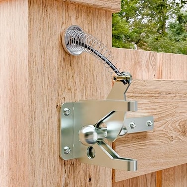 SANKEYTEW Gate Latch with Spring Cable Pull for Fence Gate Carbon Steel Black Self Locking Fence Gate Latch Door Latch for Outdoor Fence Secure Pool Garden Shed Cage 1 Galvanized Silver
