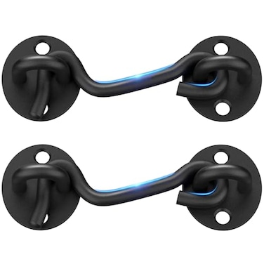 CRANACH Barn Door Lock Gate Latch 2 Pack 4 Inch Black Hook and Eye Latch Heavy Duty Screen Latches Hardware Stainless Steel Gate Lock Cabin Hooks for Sliding Door Bedroom Outdoor Window Cabinet Bathro
