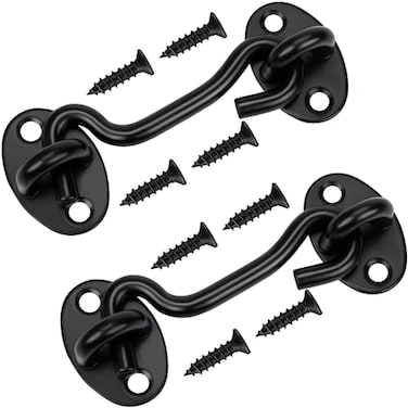 Rainspire 2 Pack Privacy Hook and Eye Latch for Barn Door Stainless Steel Gate Latch Barn Door Lock Cabin Hooks for Gate Shutters Window Slide Barn Shed Cabinet Bathroom Black 4 Inch