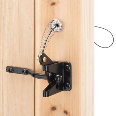 HILLMASTER Self Locking Gate Latch for Wooden Fence Heavy DutyGravity Lever Fence Door Latches with Steel Spring Cable Pull String Gate Hardware Gate Lock for Outdoor Secure PoolGardenBlack Finish