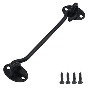 Antrader 6inch Solid Thicken Stainless Steel Hook Eye Latch Safety Cabin Door Window Lock Sliding Barn Door Latch Lock with Screws Black