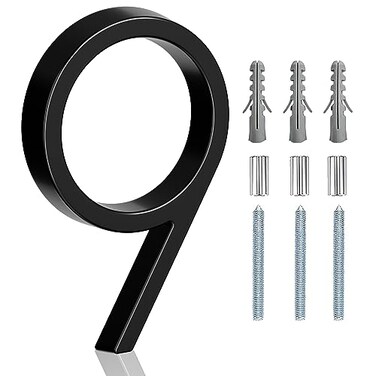 Merear 5 Floating Stainless Steel Address House Number Modern Metal AntiRust House Numbers with Nail Kits for Door Garden Mailbox Decor Visibility Signage 9
