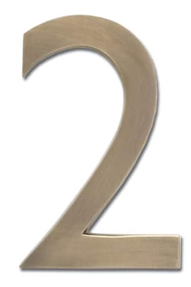 ARCHITECTURAL MAILBOXES Architectural Mailboxes 3582AB2 4 inch Solid Floating House Number 2 Antique Brass