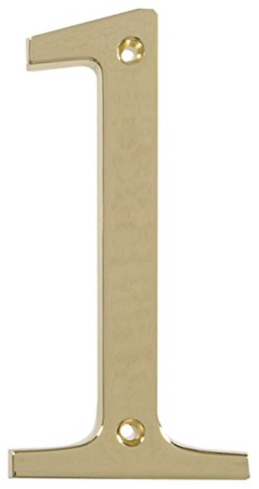 HILLMAN Distinctions Distinctions Flush Mount House Number 1 Polished Brass 4 Zinc Address Number for Front Door Mailbox Wall Gate and Plaque WeatherResistant Outdoor Address Number Hardware Included