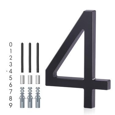 YIPLED Floating House Number 4 6 Inch Modern House Numbers for Home Mailbox Street Black