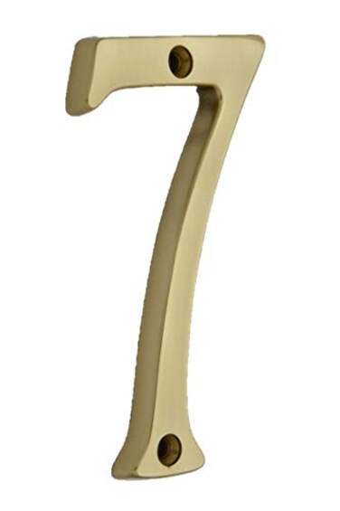 QCAA Traditional Heavy Solid Brass House Number 7 4 Polished Brass Lacquered 1 Pack Made in Taiwan
