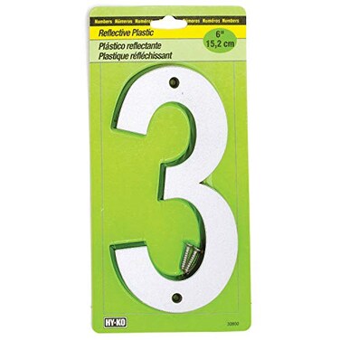 Hy-Ko HyKo 6 Classic Reflective Plastic House Number Modern Raised Numbers for Exterior House Durable Convenient Marking for Home Address with Included Mounting Hardware for Simple Installation