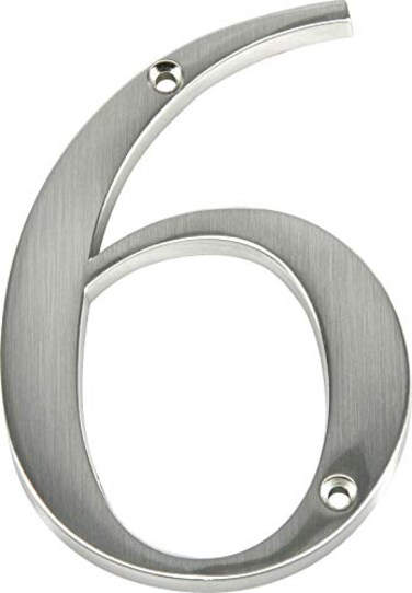 Hillman Distinctions by 843326 4Inch Brushed Nickel FlushMount House Number 6