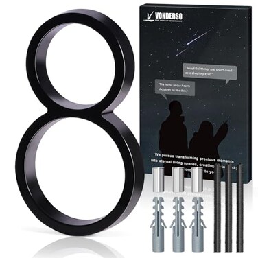 VONDERSO 5 Inch Floating House Numbers for Outside Modern Metal AntiRust Address Numbers8 Zinc Alloy Black Floating Mailbox Numbers with Nail Kit Weatherproof 911 Night Visibility Door Decor