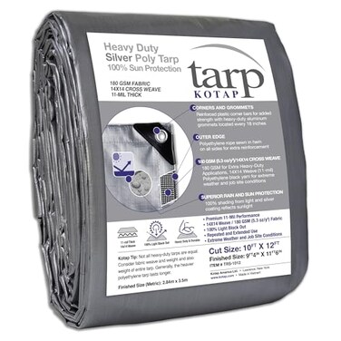Kotap 10 x 12 Ft HeavyDuty ProtectionCoverage Tarp Superior Weave for Greater Longevity 10mil MultiUse Waterproof TRS1012 Silver 1Pack