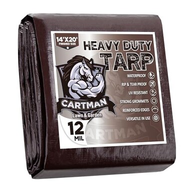 CARTMAN Finished Size 14x20 Feet Extra Thick 12 Mil Heavy Duty Poly Tarp Multipurpose Protective Cover UV Resistant Waterproof Poly Tarpaulin with Reinforced Edges