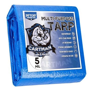 CARTMAN Finished Size 20x20 Feet Blue Poly Tarp 5 Mil Thick Multipurpose Protective Cover for Camping Tent Boat RV Car