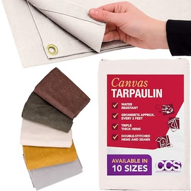 CCS CHICAGO CCS Waterproof Canvas Tarp Cover Heavy Duty Duck Cloth Waxed Canvas Tarpaulin with Rustproof Brass Grommets for Camping Construction Equipment Outdoor Use White 7x9 Ft