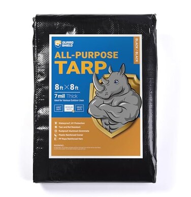 GUARD SHIELD Black Tarp Waterproof 8x8 Feet Medium Duty All Purpose Poly Tarps Cover 7mil