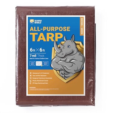 GUARD SHIELD BrownGreen Tarp 6x6 Feet Medium Duty Outdoor Waterproof Multi Purpose Poly Tarps Cover 7mil