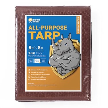 GUARD SHIELD BrownGreen Tarp 8x8 Feet Medium Duty Outdoor Waterproof Multi Purpose Poly Tarps Cover 7mil