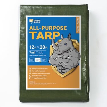 GUARD SHIELD Green Tarp Waterproof 12x20 Feet Medium Duty All Purpose Poly Tarps Cover 7mil