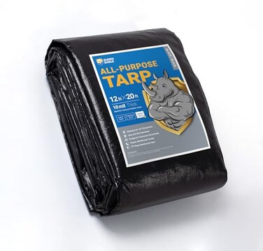 GUARD SHIELD Tarps Heavy Duty Waterproof 12x20 Feet Black Poly Tarp Cover Outdoor Thick UV Resistant Tarpaulin with Grommets 10mil