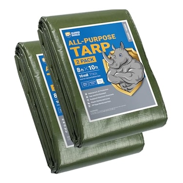 GUARD SHIELD Tarps Heavy Duty Waterproof 8x10 Feet Green Poly Tarp Cover Outdoor Thick UV Resistant Tarpaulin with Grommets 10mil 2Pack