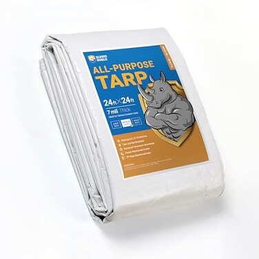 GUARD SHIELD White Tarp 24x24 Feet Medium Duty All Purpose Poly Tarps Cover 7mil