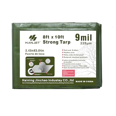Hanjet Heavy Duty Tarp 9mil Waterproof Outdoor Tarps MultiPurpose Tear and Rip Proof UV Resistant Green Tarpaulin with Reinforced Grommets and Edges 8 x 10