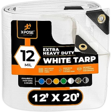 Xpose Safety Heavy Duty White Poly Tarp 12 X 20 Multipurpose Protective Cover Durable Waterproof Weather Proof Rip and Tear Resistant Extra Thick 12 Mil Polyethylene by