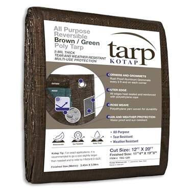 Kotap 12 x 20 Ft AllPurpose MultiUse ProtectionCoverage 5mil Poly Tarp Reversible Waterproof BrownGreen TBG1220