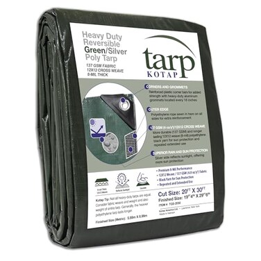 Kotap 20 x 30 Ft HeavyDuty ProtectionCoverage Tarp 8mil Reversible MultiUse Waterproof GreenSilver TGS2030