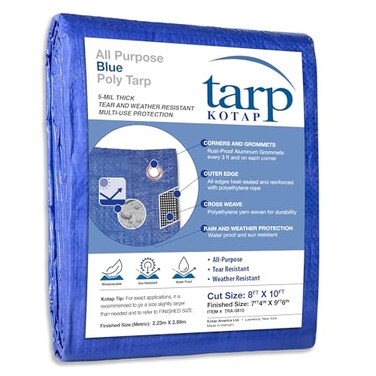 Kotap 8 x 10 Ft AllPurpose MultiUse ProtectionCoverage 5mil Poly Tarp Waterproof Blue 1Pack TRA0810