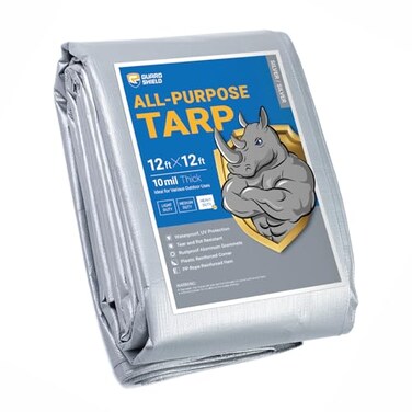 GUARD SHIELD Heavy Duty Tarp 12x12 Feet Silver Multi Purpose Thick Waterproof Poly Tarp Cover 10mil