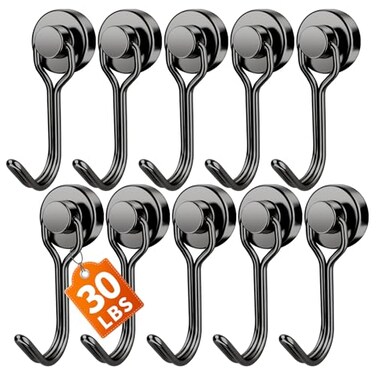 FINDMAG Magnetic Hooks 30lbs Strong Magnetic Hooks Heavy Duty 2026 Criuse Ship Essentials Black Refrigerator Magnet Hooks for Hanging Office Grill Kitchen Beach Vacation 10 Pack