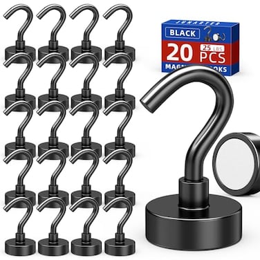 Junarter 20 Pack Magnetic Hooks 30lbs Magnet Hooks for Cruise Cabins Black Strong Magnetic Hooks Heavy Duty Magnets with Hooks Metal Magnetic Hook for Hanging Hook Magnets for Home Decor