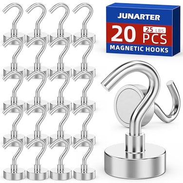 Junarter 20 Pack Magnetic Hooks 30lbs Magnet Hooks for Cruise Cabins Strong Magnetic Hooks Heavy Duty Magnets with Hooks Metal Magnetic Hook for Hanging Hook Magnets for Classroom Decor Grill