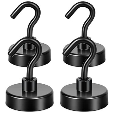 Neosmuk Magnetic Hooks Heavy Duty Earth Magnets with Hook for Refrigerator Extra Strong Cruise Hook for Hanging Magnetic Hanger for Curtain GrillMatte Black4 Pack
