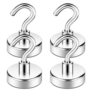Neosmuk Magnetic Hooks Heavy Duty Earth Magnets with Hook for Refrigerator Extra Strong Cruise Hook for Hanging Magnetic Hanger for Curtain GrillSilver White4 Pack