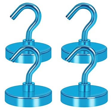 Neosmuk Magnetic Hooks Heavy Duty Strong Magnet with Hook for Fridge Super Neodymium Extra Strength Industrial Hooks for Hanging Magnetic Hanger for Toolbox Cruise GrillRoyalBlue4 Pack