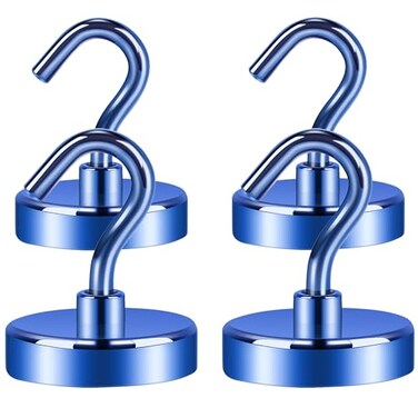 Neosmuk Magnetic Hooks Heavy DutyStrong Magnet with Hook for Fridge Super Neodymium Extra Strength Industrial Hooks for Hanging Magnetic Hanger for Toolbox Cruise GrillNavyblue4 Pack