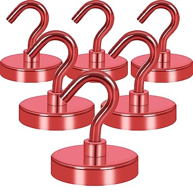 Neosmuk Magnetic Hooks Heavy DutyStrong Magnet with Hook for Fridge Super Neodymium Extra Strength Industrial Hooks for Hanging Magnetic Hanger for Toolbox Cruise GrillRed6 Pack