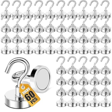 DIYMAG Magnetic Hooks 30lbs Magnet Hook 2026 Cruise Cabin Ship Essentials Heavy Duty Strong Magnets Refrigerator Fridge Hanging for Classroom Beach Vacation Kitchen Grills Home 60 Pack