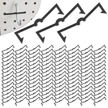 AccEncyc Black Peg Locks Plastic Pegboard Hook Locks Pegboard Display Hook Organizer Fixer Peg Board Hook Clip Retainers Pegboard Hook Organizer for Standard 14 and 18 Pegboard 120 Pcs