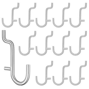 Angoily 20Pcs Metal Pegboard Hooks for Hanging Tools Jewelry Keys Small Items Durable Peg Board J Hooks for Garage Workshop Wall Organizer