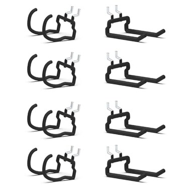 HUHOLE 8 Pack Pegboard Drill Holder and Utility Hooks Set Heavy Duty Vinyl Coated Pegboard Tool Holder for Power Tools Hammer and Cords Fits Standard 14 Inch Pegboard Organizer Accessories