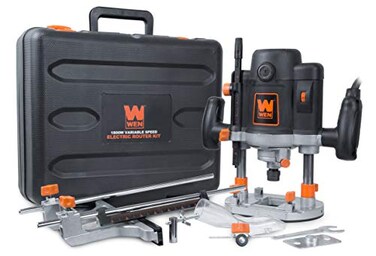 WEN RT6033 15Amp Variable Speed Plunge Woodworking Router Kit with Carrying Case Edge Guide