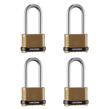 CINCINNO Heavy Duty Combination Lock 4Digit Combo Lock with Long ShackleWeatherproof Combination Padlock for Outdoor Use4 Pack