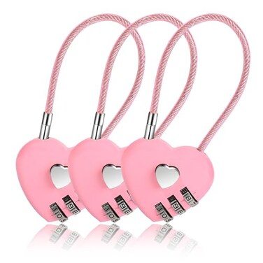 Xthrotsenk 3 PCS 3 Digit Combination Padlock Heart Combination Locks Pink Code Lock with Steel Wire Rope Mini Luggage Locks Love Locker Lock Cute Combo Lock for Backpack Luggage Lockers Jewelry Boxes