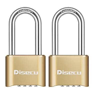 disecu Disecu Heavy Duty 4 Digit Combination Lock 25 Inch Long Shackle Outdoor Waterproof Padlock for School Gym Locker Fence Gate Case Hasp Storage Brass 2 Pack