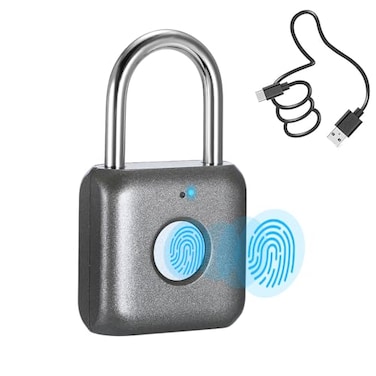 eLinkSmart Fingerprint Padlock Combination Lock Keyless Locker Lock for Gym Locker Backpack Suitcase Luggage Small Metal Gym Padlock P8 Gray
